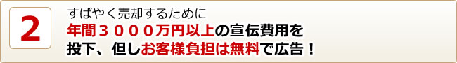 すばやく売却するために年間3000万円以上の宣伝費用を投下、但しお客様は無料で広告！